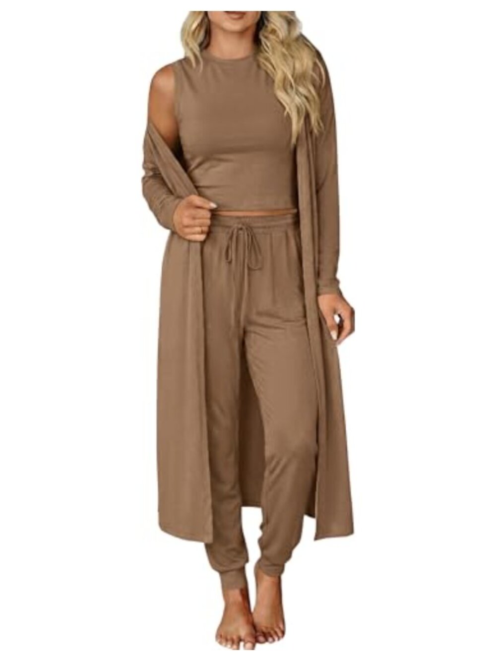 3 Piece Sweatsuit Set Women Lightweight Lounge Set Cardigan Tank Wide Leg Pants